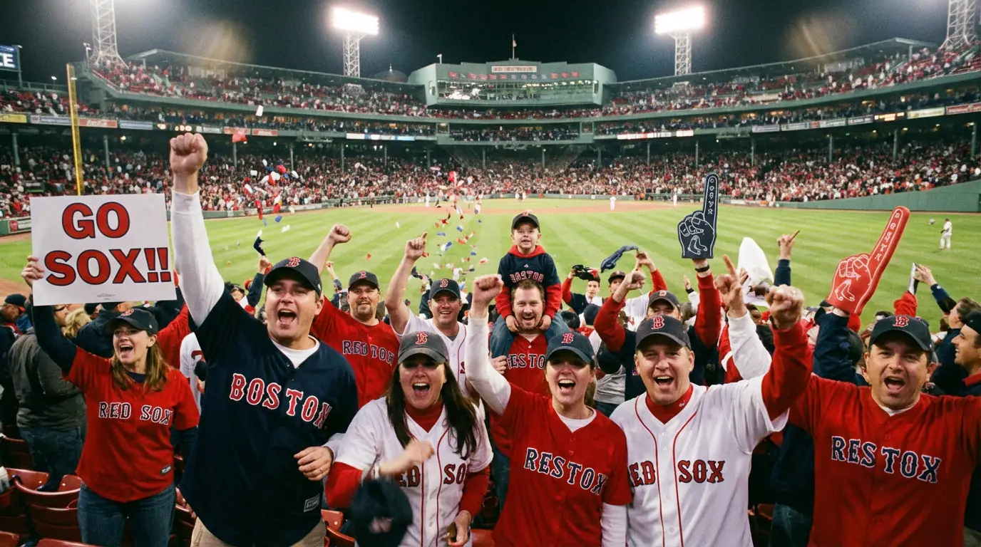 Jubelnde Baseball-Fans auf der Heimtribüne eines MLB-Stadions