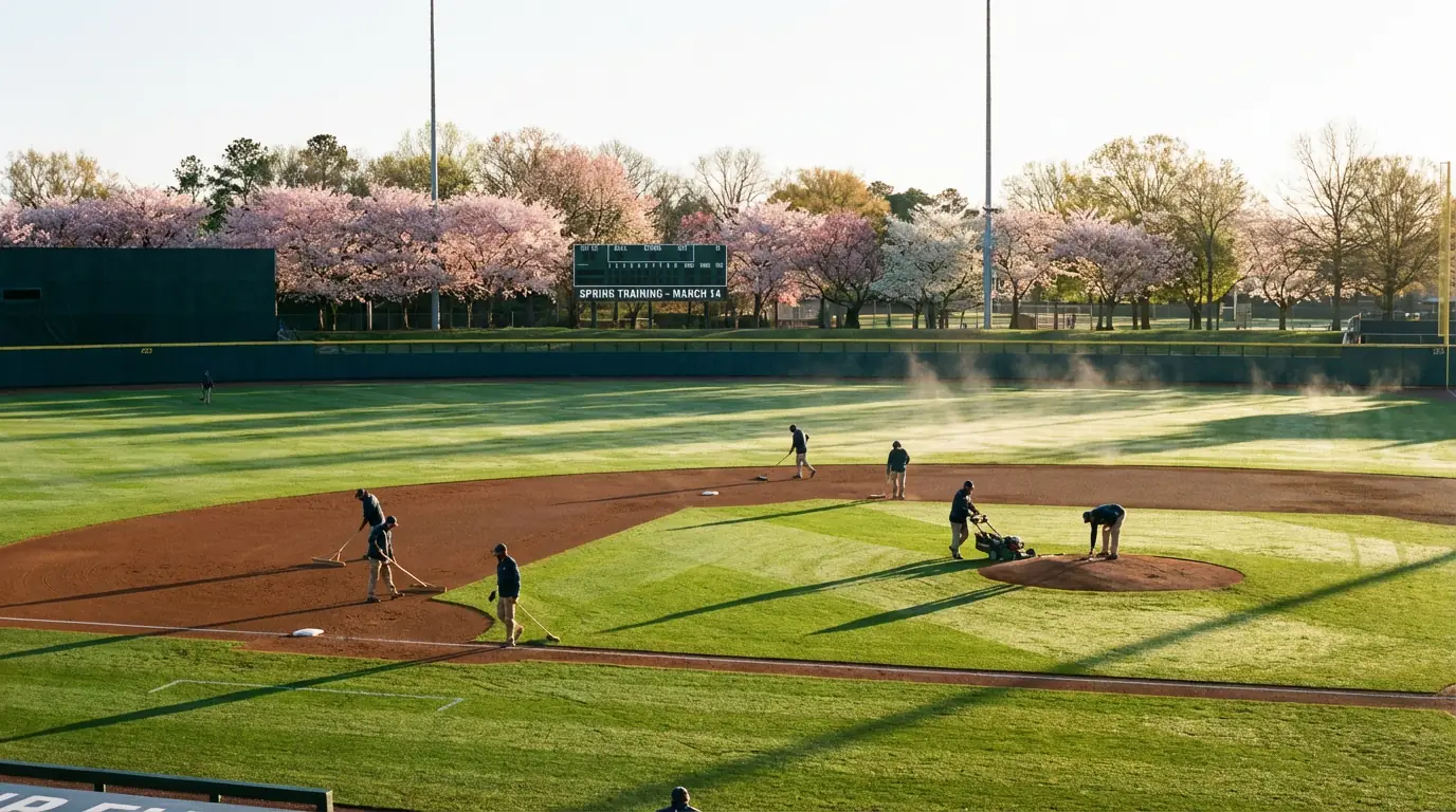 Baseballfeld im Frühling als Symbol für den MLB-Saisonstart