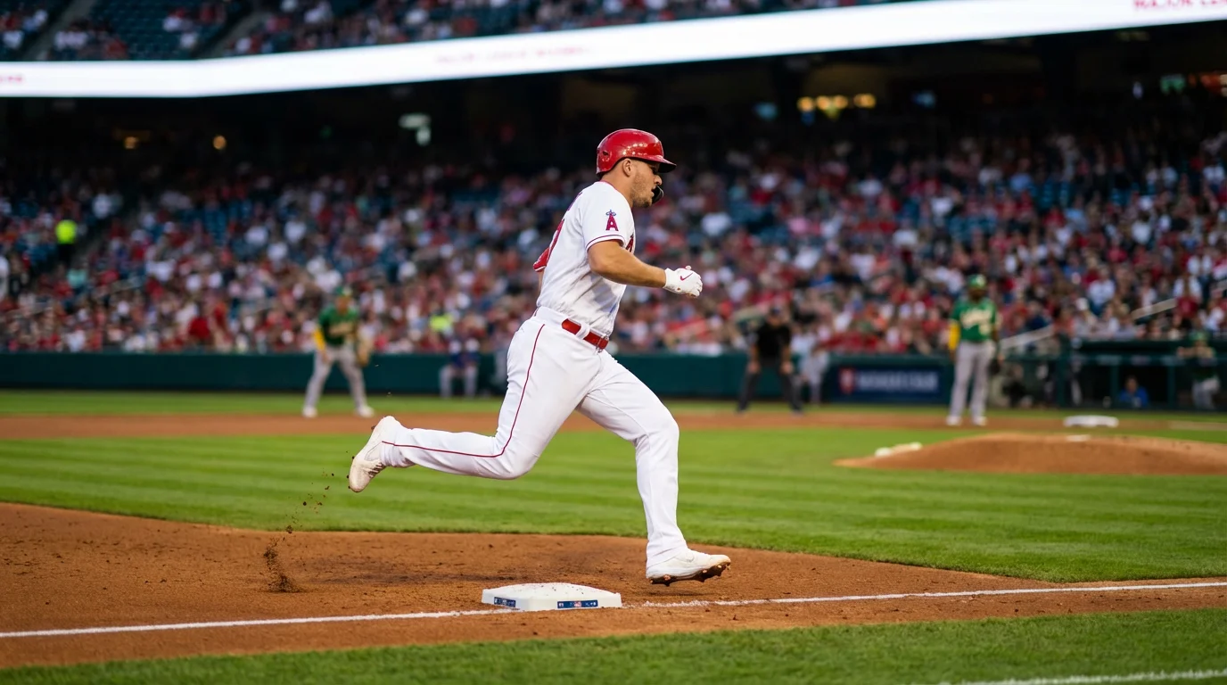 Baseballspieler rennt zur Base auf einem MLB-Spielfeld